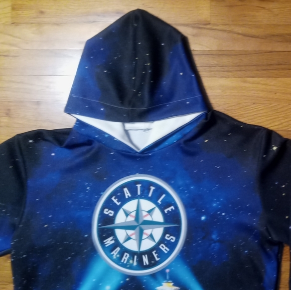 rare Seattle Mariners Baseball Night Cityscape Hoodie Seahawks Kraken - Picture 3 of 8